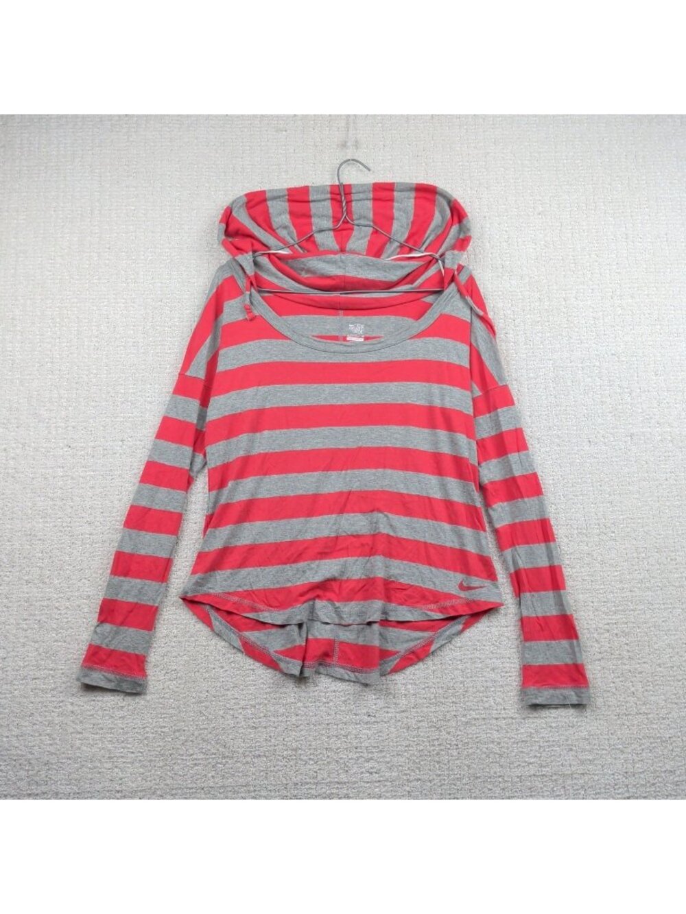 Nike The Athletic Dept Scoop Neck Light Hoodie Striped Gray / Orange Wom Sz S